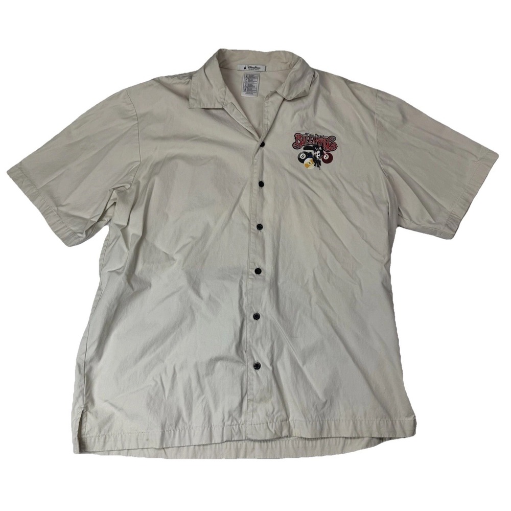 Disney Parks Authentic Original Main Street Billiards Shirt Men's Medium Ivory